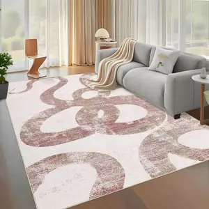 GARVEE Washable Pink Rug 5x7, Abstract Non Slip Area Rugs for Living Room Bedroom, Modern Soft Accent Carpet with Snake Design, Low Pile Non Shedding Rugs for Dining Room Office