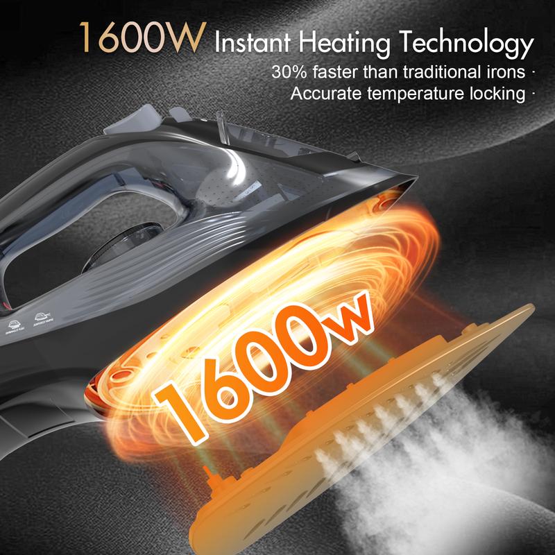 PANCERKA 1600W Steam iron, Adjustable Thermostat Control steam iron, non-stick soleplate, Overheat Safety Protection & Variable Steam Control, suitable for ironing clothes on all fabrics, Steamer for Clothes, Iron for Clothes, Travel Essentials