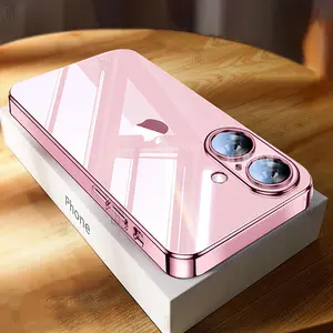 Senior Plating Transparent Silicone Case for iPhone 16 15 14 13 12 Pro Max 16 Plus Not Yellowing Lens Film Protect TPU Cover