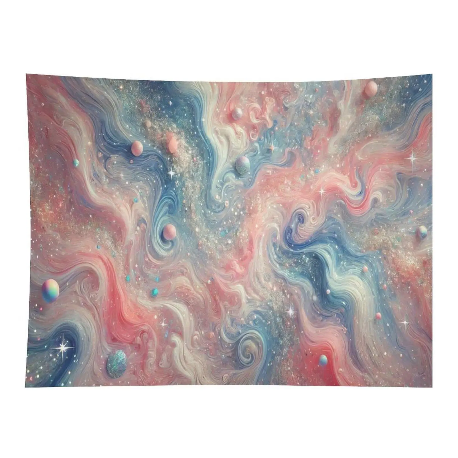 Pastel Pink Blue Swirl Glitter Cosmic Galaxy Planet Starry Sky Wall Tapestry Wall Hanging, Dreamy Abstract Marble Fluid Space Art Decor for Hippie Bedroom Meditation Dorm Backdrop