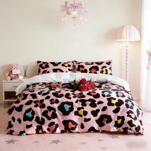 Sweet Cool Leopard Print Bedding Set, 3 Piece Includes Duvet Cover + Pillowcases, No Insert Soft Comfortable Fabric, Girls Bedroom Decor
