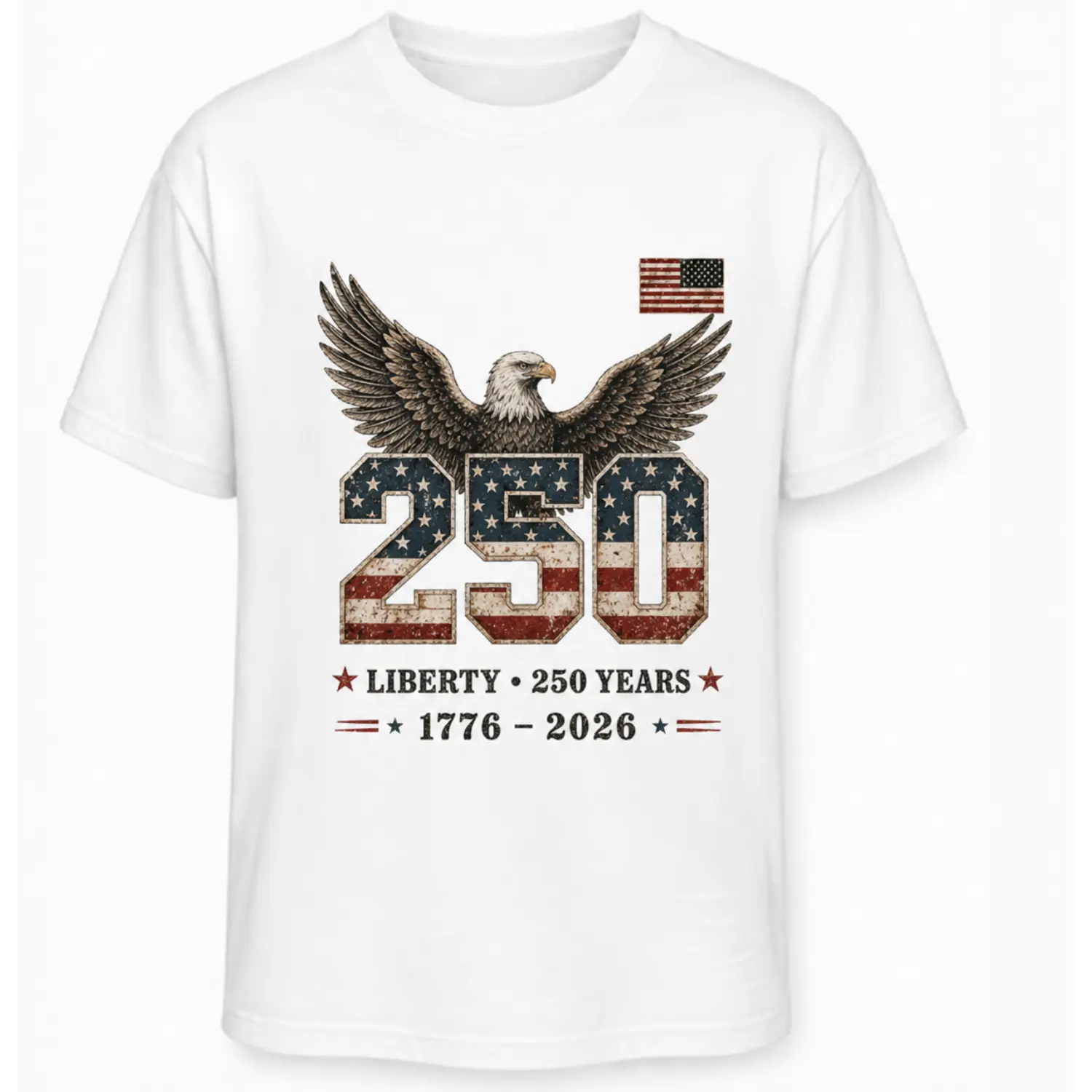 Women's Vintage American Eagle 250th Anniversary T-Shirt, 1776-2026 Flag Design