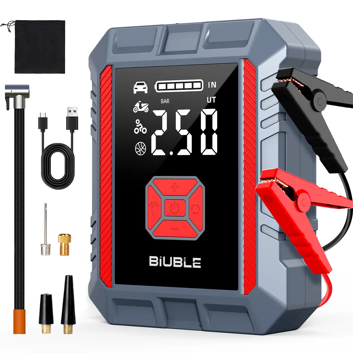 New 9000A BIUBLE Portable Car Jump Starter (ALL Gas, 8.0L Diesel) With Tire Inflator, 12V Car Battery Jump Power With LED Light portable jumpstarter c