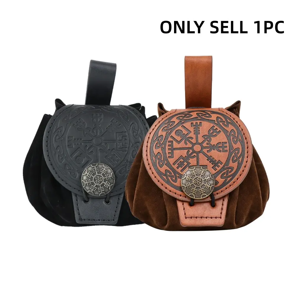 Vintage Medieval Drawstring Waist Bag, PU Leather Sports Bag, Renaissance Viking Knight Coin Belt Accessory, Cosplay Halloween Decor, Pu Fanny Pack