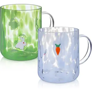 2 Pcs Easter Icon Glasses Icon Juice Easter Cups with Handle, 16 oz Spring Juice Glass Cup Bunny Carrot Drinking Mugs for Holiday Gifts Hello Spring Party Drinkware