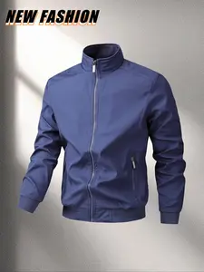 Men's Casual Loose-Fit Zipper Pocket Jacket, Perfect for Daily Wear & Outdoor Activities, Spring & Fall Fashion Essential, Coats