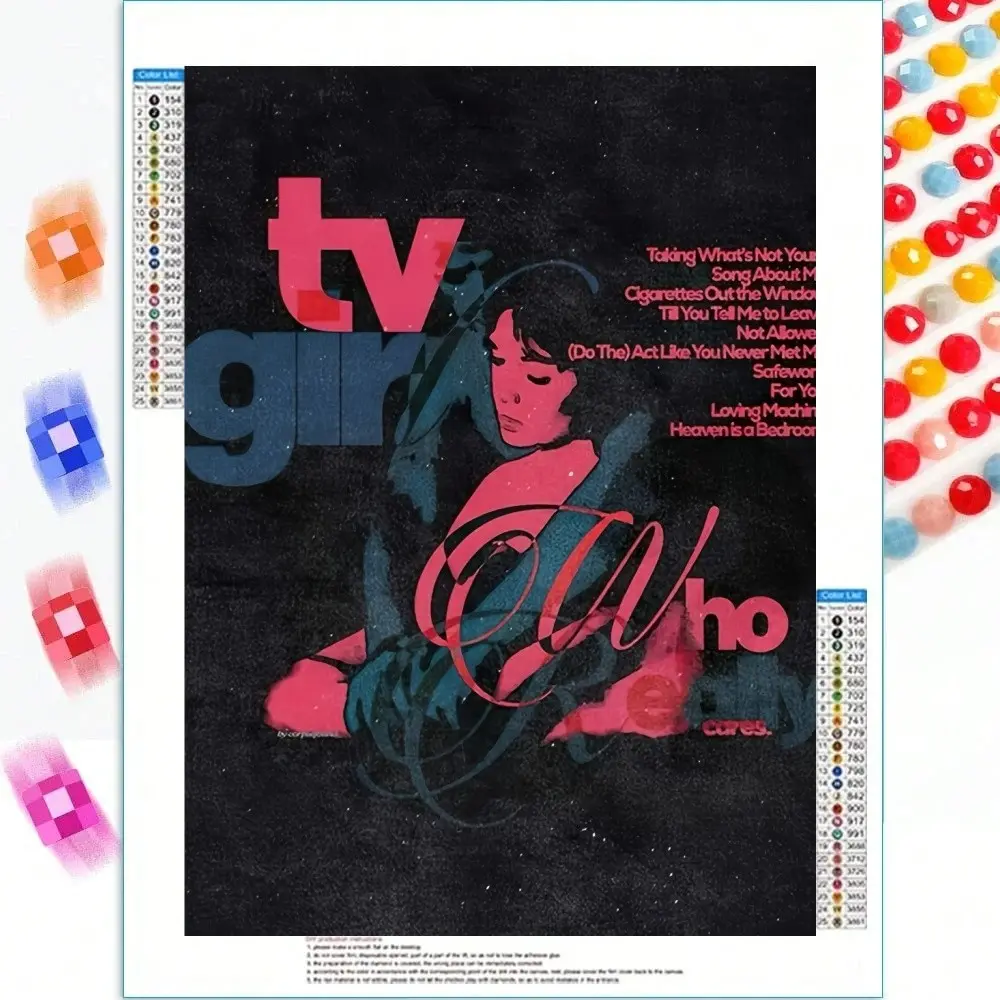 5D Diamond Painting Kit, DIY Kit - 80s Vintage TV Girl with Bold Typography, Featuring Round Diamond Beads And Vibrant Colors, Handicraft, Perfect for Home And Office Wall Decoration, Ideal for Valentine'S Day & Easter Gifts, Craft Frameless