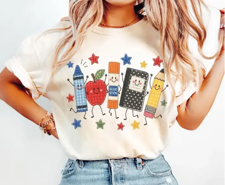 PRINTED Teacher Life TShirt, School Supplies Graphic Tee. Back to School T-Shirt