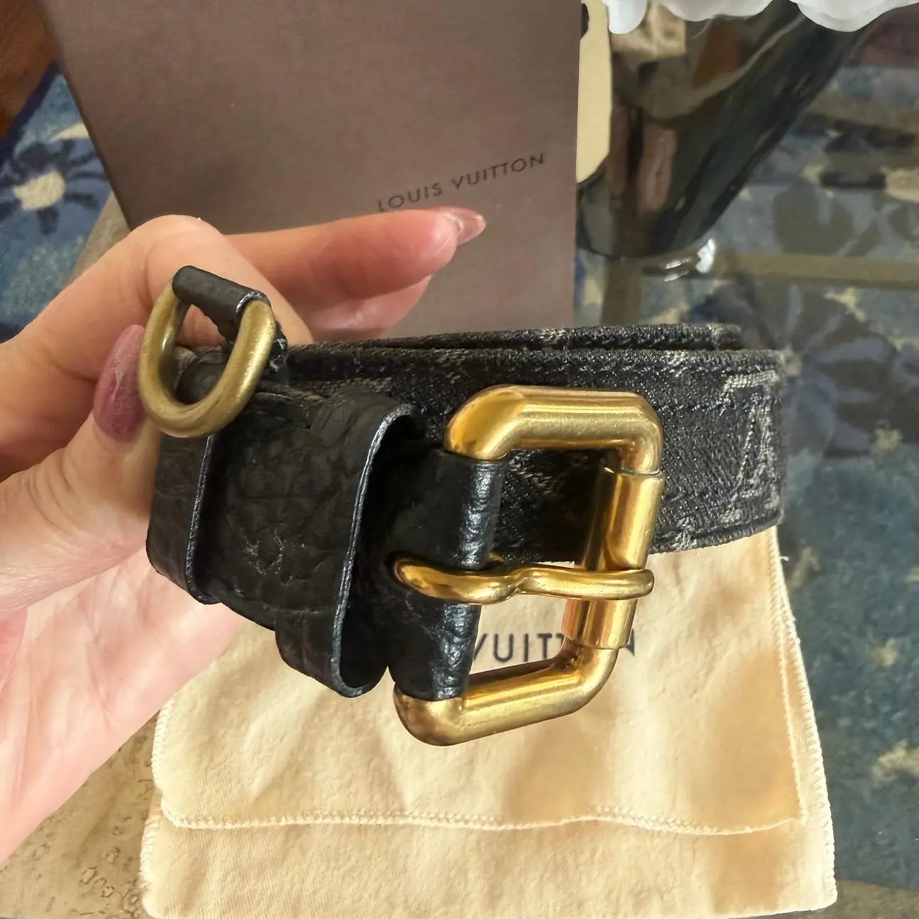 Louis Vuitton Monogram Denim Ceinture Belt Black Leather 90 36 Vintage Louis Vuitton Monogram Denim Ceinture Belt 90/36 Blue M6921U main image 4