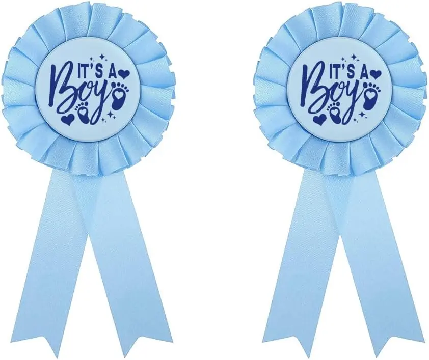 Gender Reveal badge pin, Its a boy Tinplate Badge Pin for Dad be & Mom be, Babys Shower Button New Mom Gifts Gender Reveals Party Baby; Blue Rosette Button Baby Celebration, Boy Blue