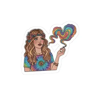 Hippie Girl Smoking Rainbow Smoke Kiss-Cut Sticker, Transparent Sticker for DIY Scrapbooking & Stamping, Transparent Sticker Stickers