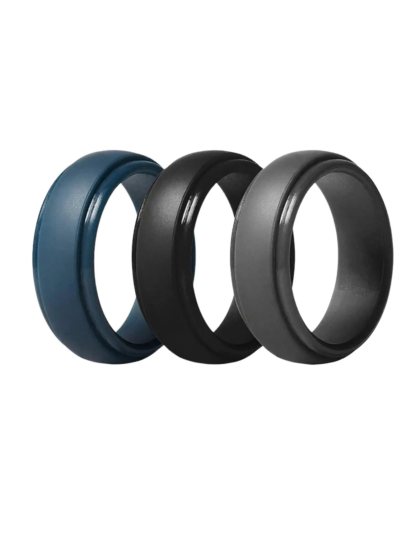 3 Pack Rubber Wedding Bands for Men, 8mm Hypoallergenic Men's Silicone Ring for Him, Multi Colors Active Sport Fitness US Size 7-14, Wedding Ring Sets