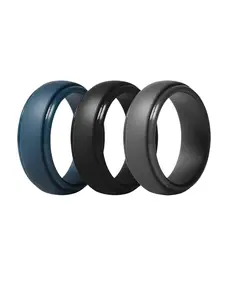 3 Pack Rubber Wedding Bands for Men, 8mm Hypoallergenic Men's Silicone Ring for Him, Multi Colors Active Sport Fitness US Size 7-14, Wedding Ring Sets