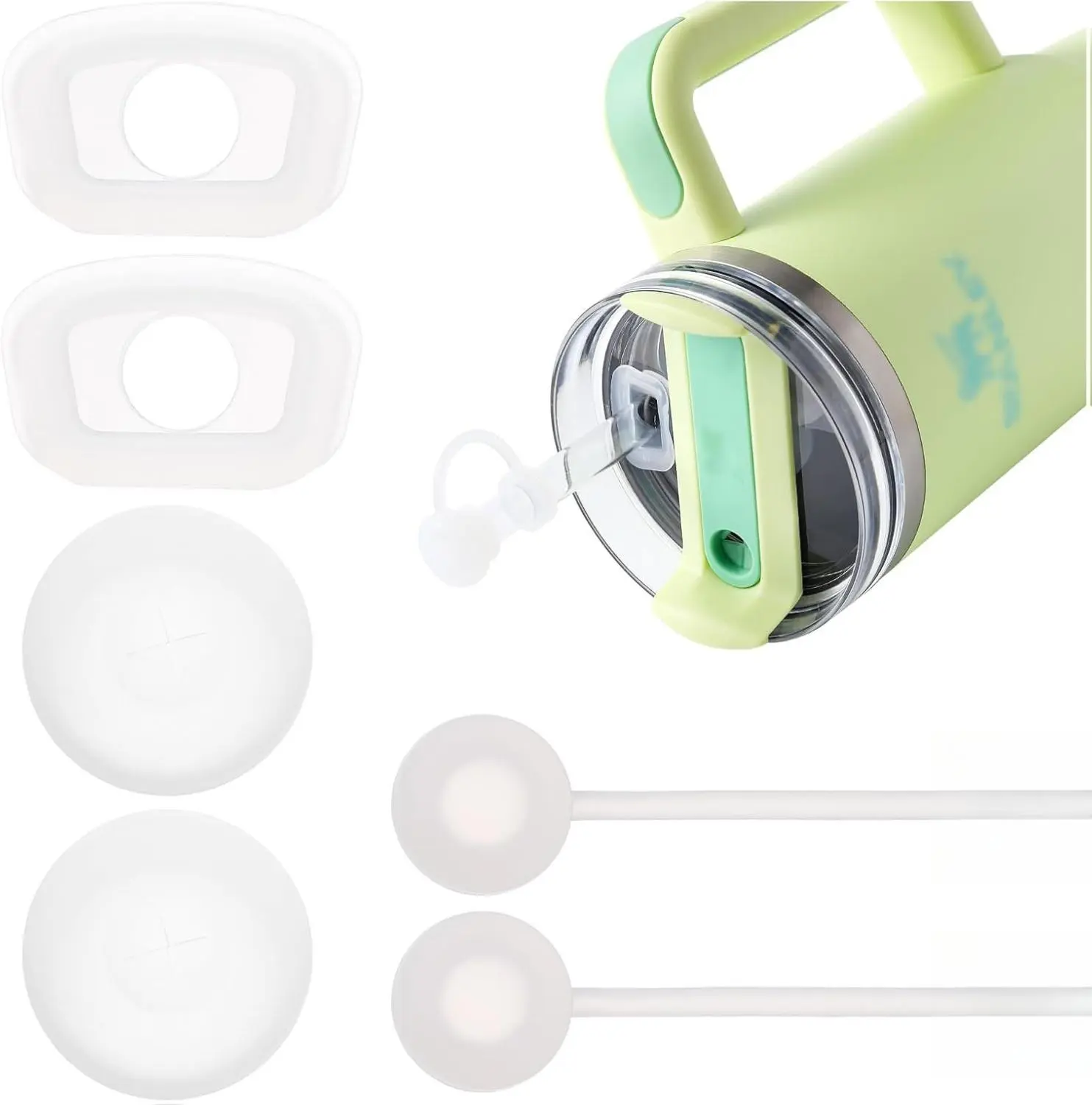 Silicone Spill Stopper Set of 3 Compatible with Stanley Cup 40oz/30oz Tumbler Accessories Includes 2 Straw Cover Cap 2 Square Spill Stopper and 2 Round Leak Stopper for Version 1.0