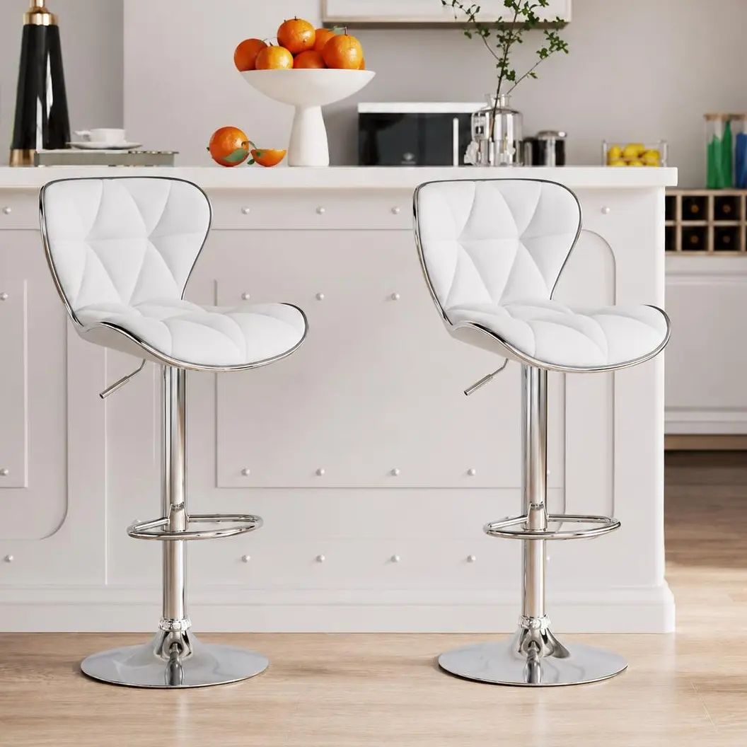Costoffs 2-Piece PU Leather Upholstered Adjustable Swivel Barstools - Shell-Back Kitchen Island Stools with Footrest, Easy Maintenance Furniture, Father's Day Gifts for Home Watch Party