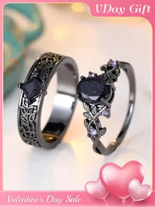 Egg Shape Blue Crystal Edge Artificial Zircon Ring Set, Elegant Fashion Rings, Wedding Engagement Anniversary Gift, Valentine's Day Jewelry