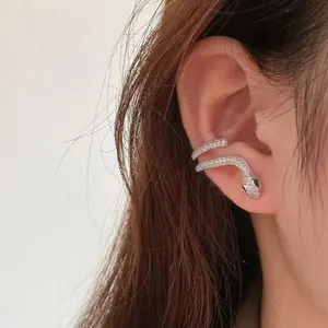 Electroplated Snake-shaped Ear Bone Clip, Unique Design Earrings, Niche High-end Style, Micro-set Snake Stud Earrings, Exaggerated  724192305055