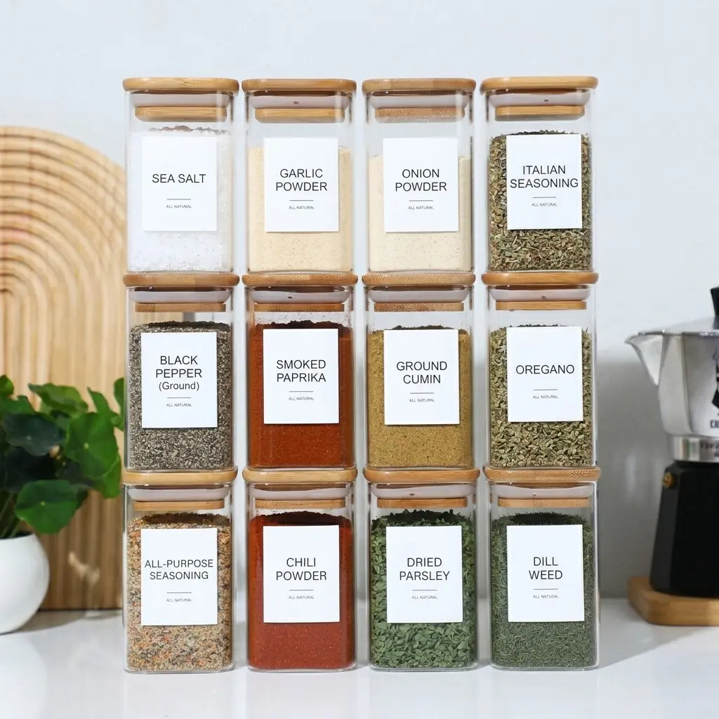 Airtight Food Storage Containers with Lids, 12/18/24 pcs Glass Kitchen and Pantry Organization Canisters for Cereal, Dry Food, Flour and Sugar, Includes Labels