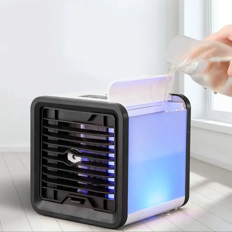 Portable USB Air Cooler Fan LED Light - Mini 4-in-1 Air Conditioner, Humidifier, and Purifier for Personal Cooling