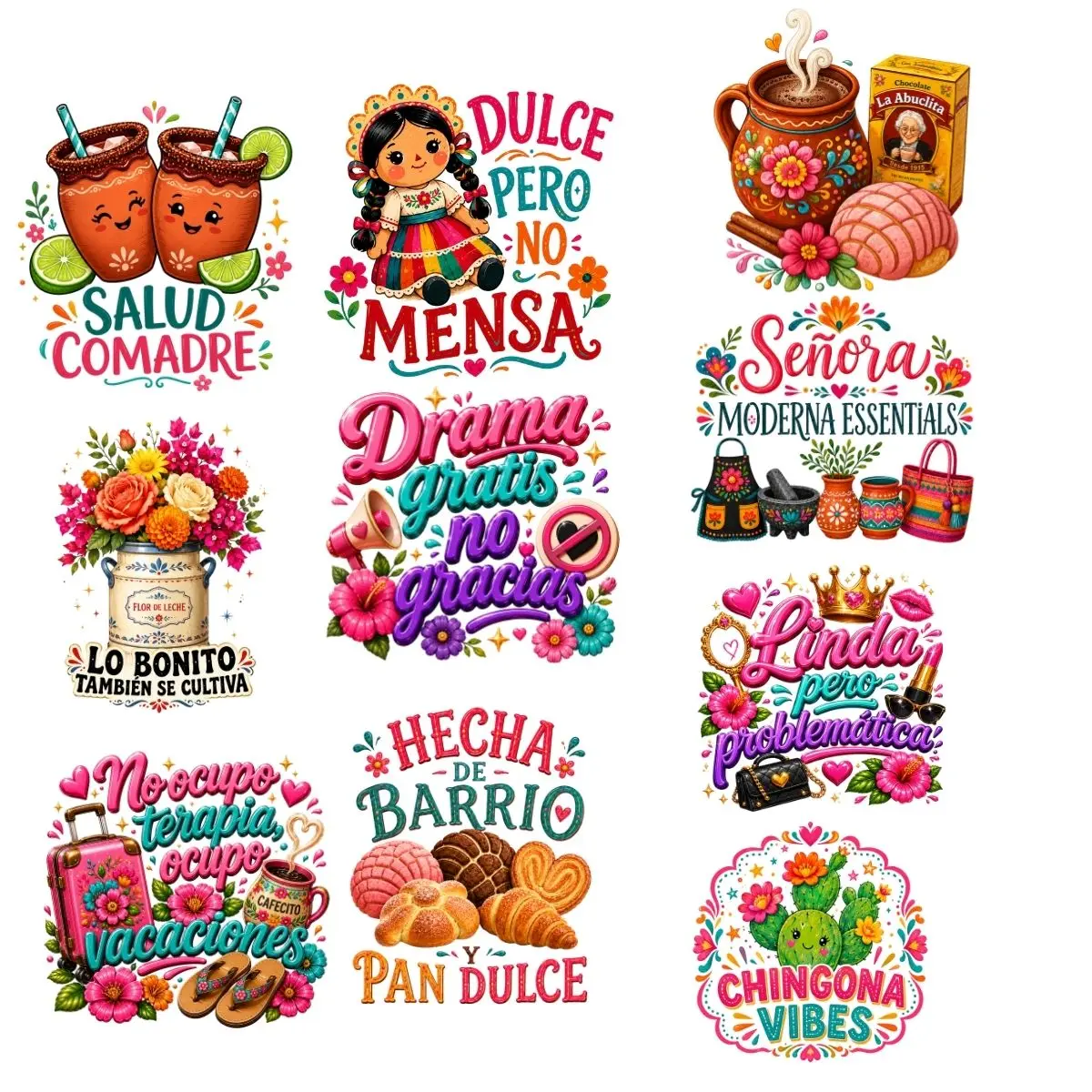 Funny Latina Premade Gangsheet 10 Full Size Transfers Ready to Press DTF Transfer Hot Peel for Adult Prints