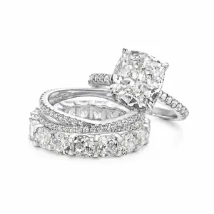 PYREIA 10mm Cushion Ring Set - 3PC Stackable Band Stack - 5A Cubic Zirconia Everyday Statement Ring, Promise Ring for Daily,Travel,Proposal,Wedding, Birthday,Anniversary