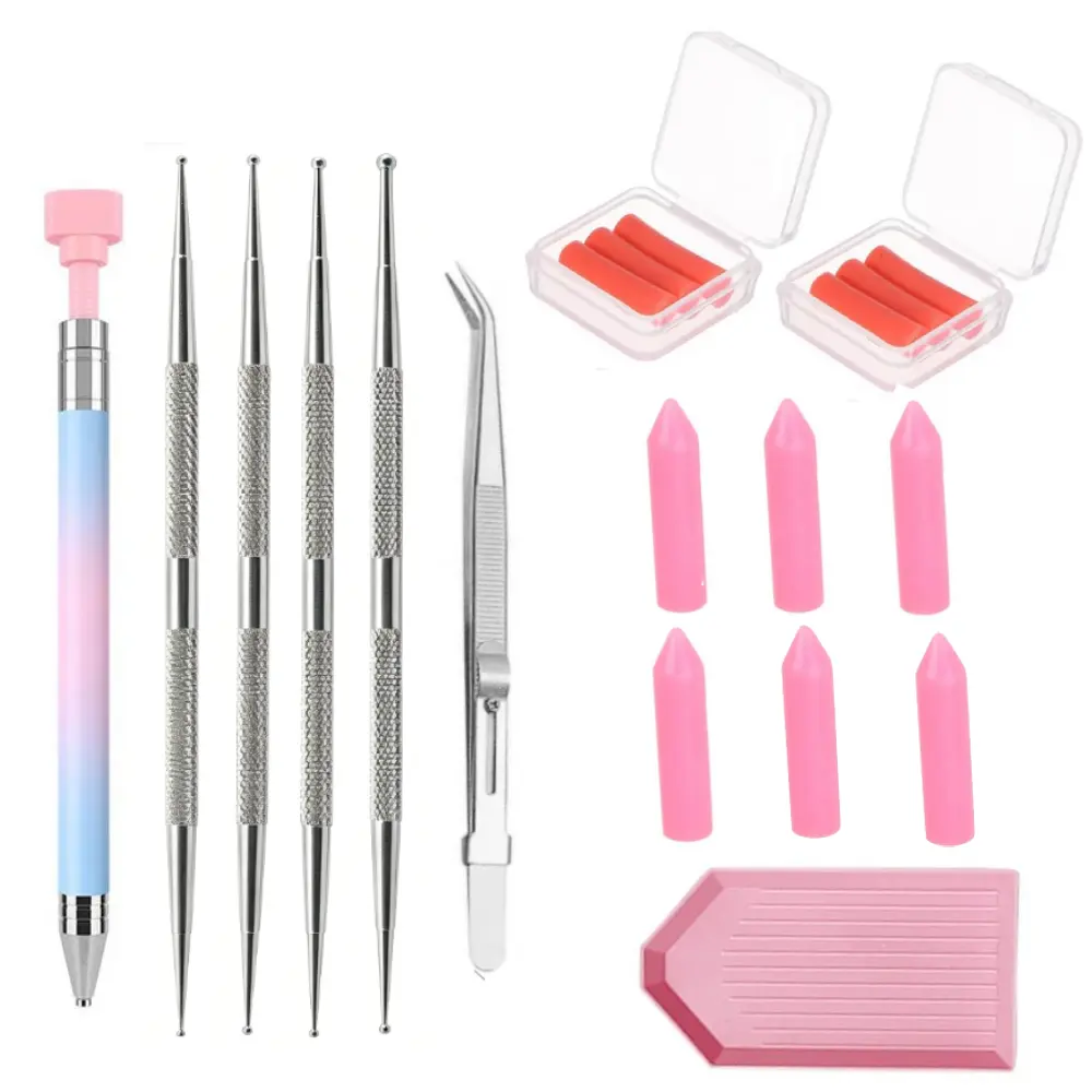 Diamond Painting Tools Set, Multi-functional Diamond Painting Pen Kit with Stainless Steel Tweezers, Replacement Wax Clays, Metal Dotting Pens, Diamond Storage Tray, DIY Nail Art Rhinestone Picker Accessories