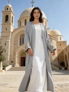 Women's Ethnic Embroidered Cardigan, Lady, Lightweight Comfortable Fabric, Long Sleeve Loose-Fitting Top for Daily Wear, Womenswear, Clothes, Elegance