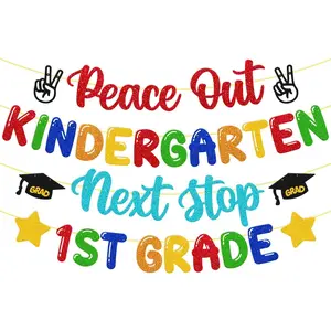 Kindergarten Next Stop 1st Banner Kindergarten Graduation Decoration Congrats Grad Class of 2026 Hello First Classroom Supplies