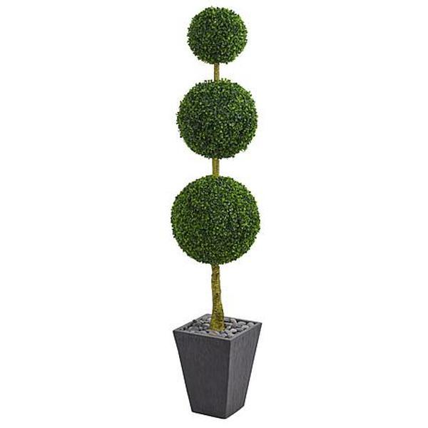 Nearly Natural 6 ft. Artificial Boxwood Triple Ball Topiary in Planter