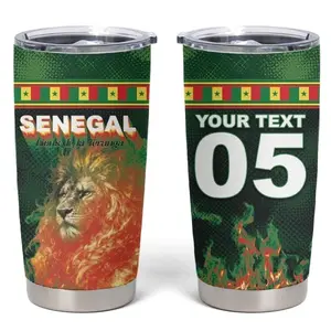 Custom Senegal Football Tumbler Cup Fiery Lion Halftone Mix Gradient Map Style