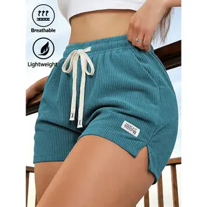 Women's Elegant Casual Corduroy Hot Pants, Lightweight and Breathable Fabric, Elastic Drawstring Waist Design with Back Pockets, Perfect for Office, Dating, Beach, Outdoor Vacation and Daily Casual Wear