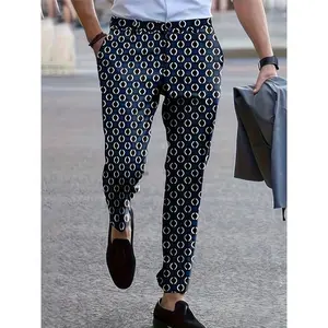 1pc Men'S Casual Polyester Dress Pants with Geometric Polka Dot Pattern, Regular Fit with Pockets, All-Season Woven Fabric with Slight Stretch, European and American Street Style