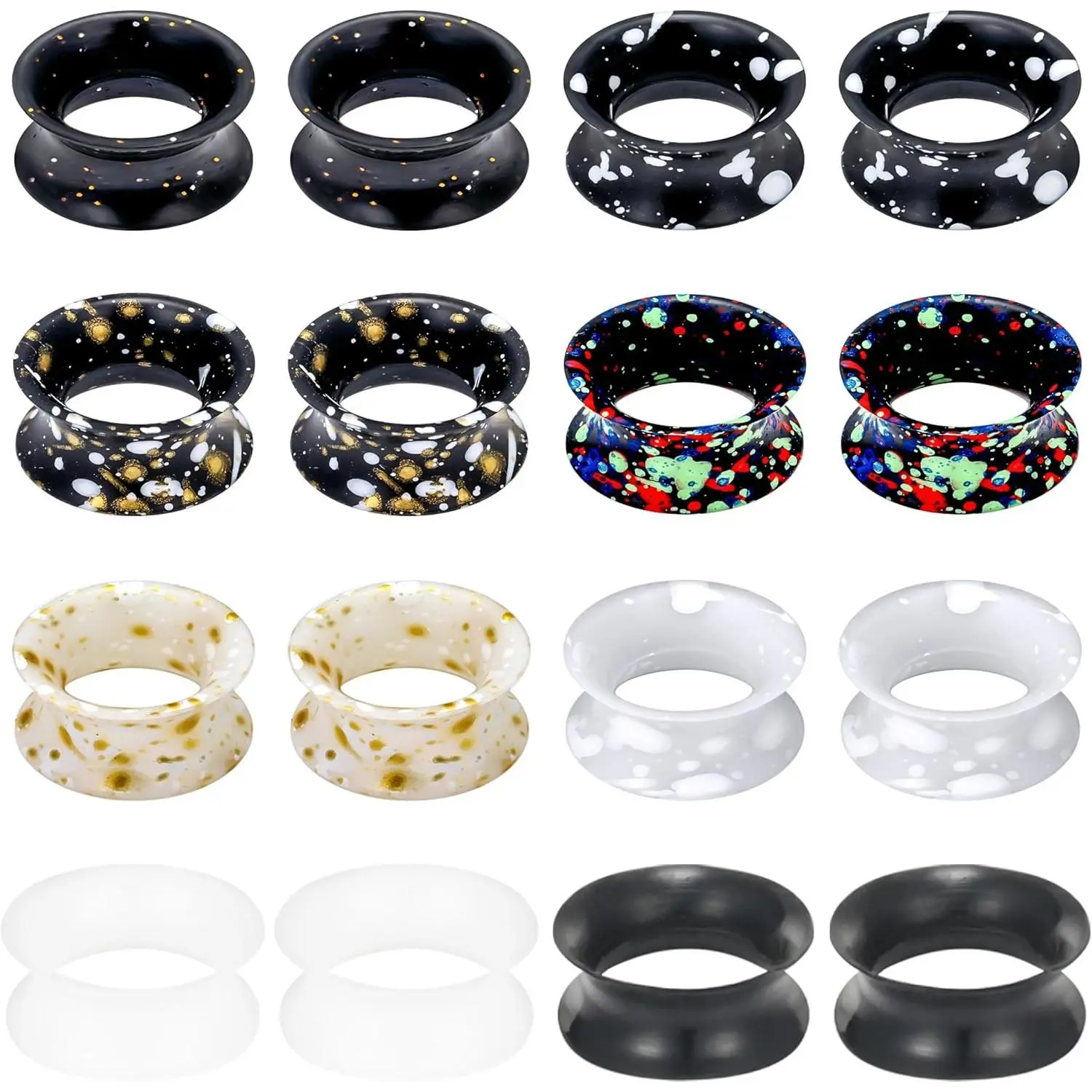 Ear Gauges Tunnels Plugs for Ears Women Men Earrings Black/Clear Size 4mm-20mm 6G-7/8In Double Gage Retainer Stretching Kit Starter Stretchers Expander