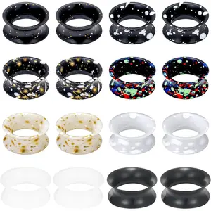 Ear Gauges Tunnels Plugs for Ears Women Men Earrings Black/Clear Size 4mm-20mm 6G-7/8In Double Gage Retainer Stretching Kit Starter Stretchers Expander