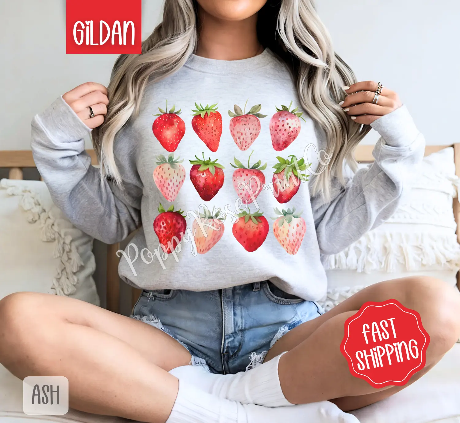 Strawberries Gildan Sweatshirt, Fruit Summer Sweater, Cute Women's Crewneck, Gift For Her