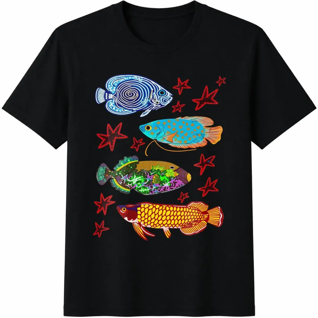 Colorful Tropical Fish T-Shirt, Ocean Sea Life Graphic Tee, Summer Coastal Unisex Shirt Casual Breathable
