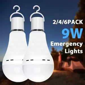 4/8PK Emergency Light Bulb,Battery Operated Backup Light Bulb for Power Outage Hurricane 9W E27 6000K 1600mAh White Equivalent Self-Charging LED Light Bulbs
