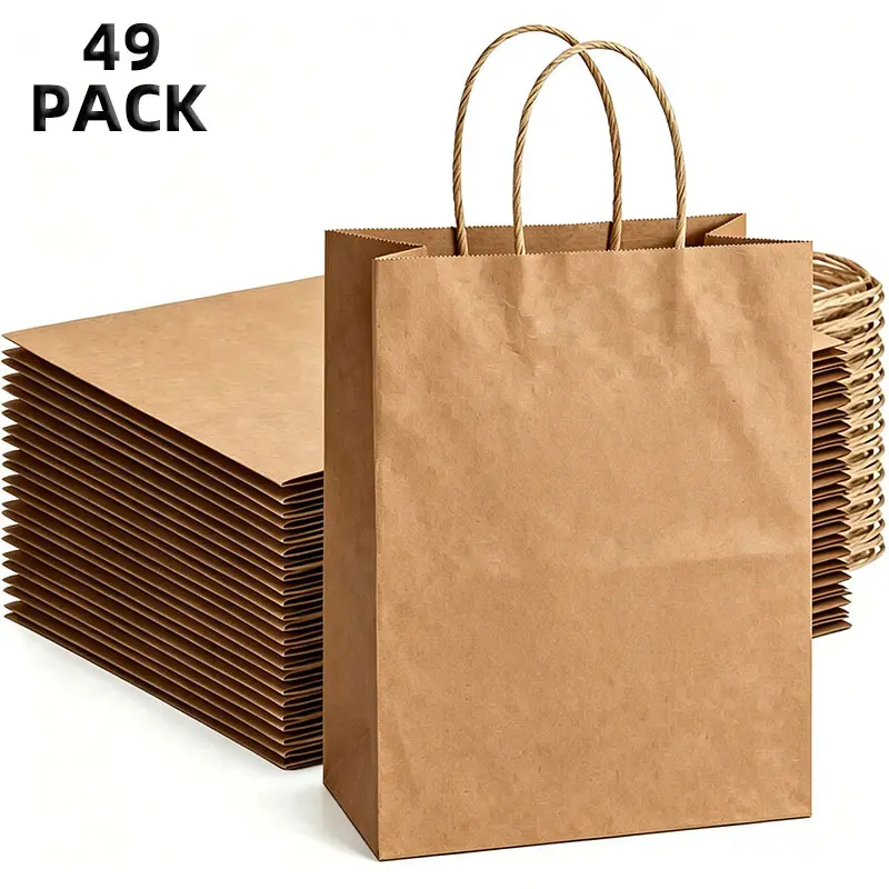 49pcs Paper Gift Bags Medium Brown Paper Bags with Handles Bulk Wedding Party Gift Bags, Kraft Grocery Shopping Bags, Retail Goods Bags