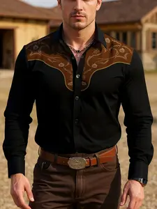 Men's Western Cowboy Style Shirt, Long Sleeve, Fitted Print Design, All Seasons Wear, Comfortable and Stylish, Perfect for Casual