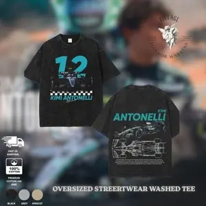 Kimi Antonelli F1 Racing Shirt Vintage Washed – Unisex Oversized Streetwear T-Shirt, Motorsport Inspired Driver Print Shirt, Retro Racing Street Style Cotton Tee for Men Women