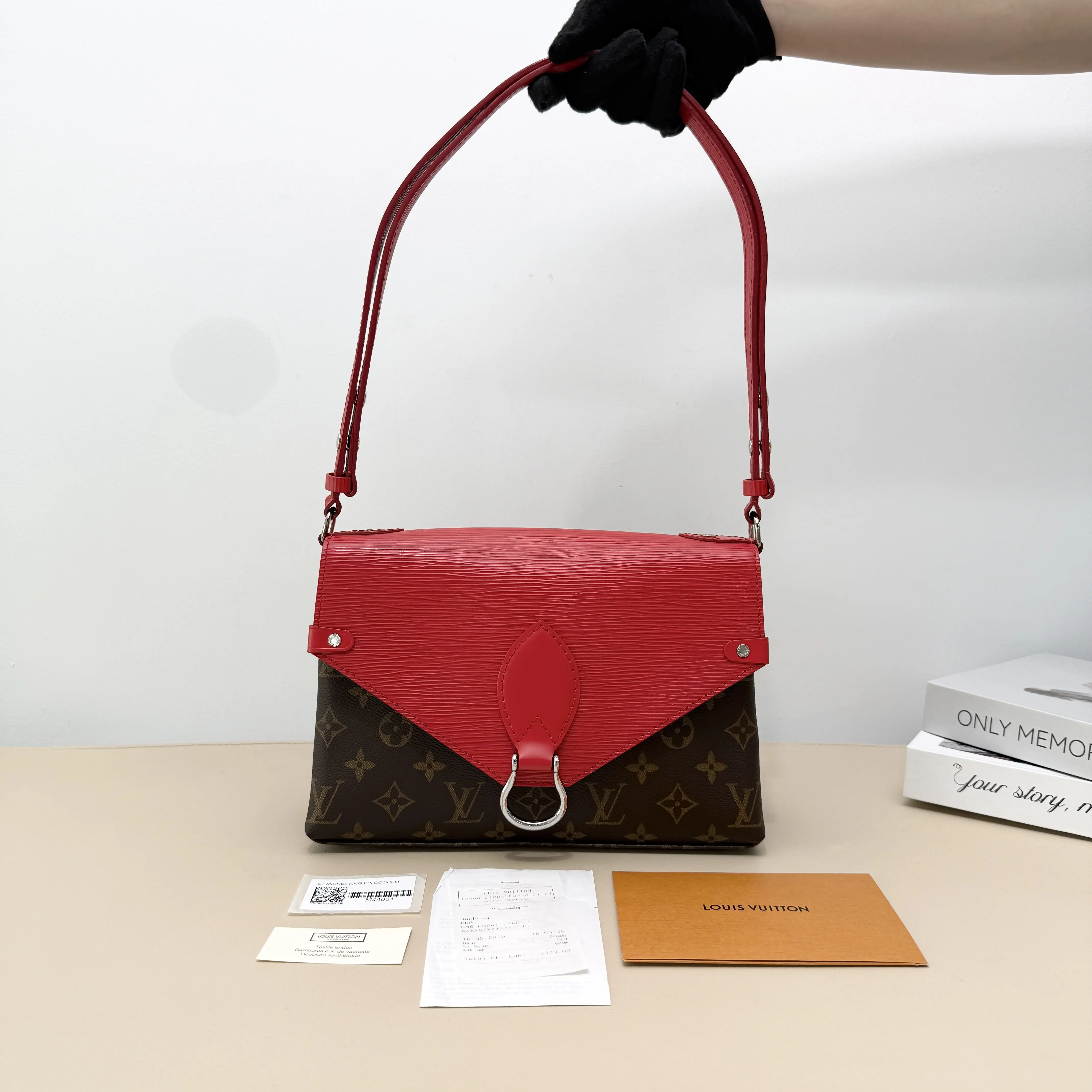 Pre-owned Louis Vuitton Coated Canvas Shoulder Bags Monogram Red Epi Leather Envelope Crossbody Bag B8070702