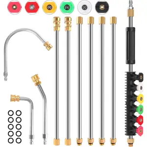 Gutter Tools From the Ground, 10 Pack 9 FT Pressure Washer Extension Wand, Washer Lance With 6 Pressure Washer Spray Nozzle Tips, 30 ° , 90 ° , 120 °   Gutter Cleaner Curved Rod, 4000 PSI