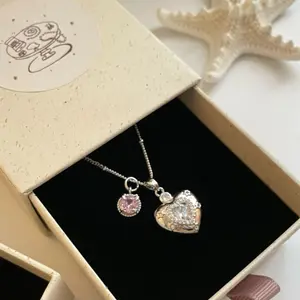 Cute Puffy Heart Sparkle Pendant Necklace, Dainty Pink Charm Detail, Elegant Feminine Statement Jewelry, Stackable Everyday Accessory, Perfect Gift for Fashion Lovers
