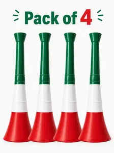Set of 4 Vuvuzela Horn 8.85 inch each Mexico 3D printer. Green, White and Red Soccer Fan Kit. All occasions, Trumpet, Noisemaker for sports events, parties, fun, noise, soccer. Loud Cheer Noise Maker for Sports, Generador de ruido, events