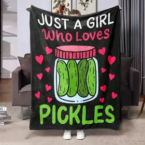 Soft Flannel Blanket with Fun Pickle & Heart Design 100% Polyester Knit Fabric Washable Gift for Birthdays Anniversaries Christmas Halloween Weddings New Year's All Seasons Geometric Pattern