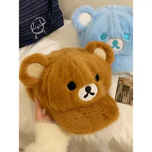 Cartoon Rilakkumas Plush Cap Kawaii Korilakkuma Embroidery Winter Warm Baseball Hat Girls Boys Men Women Adjustable Flat Hats