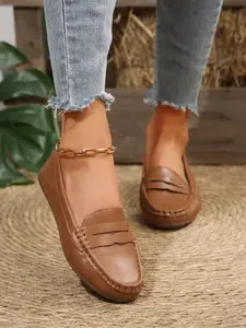 Women's Soft Sole Flat Shoes, Round Toe Loafers, Mirror Finish, All-Season Simple Design, Comfortable Casual Footwear, Casual Flats