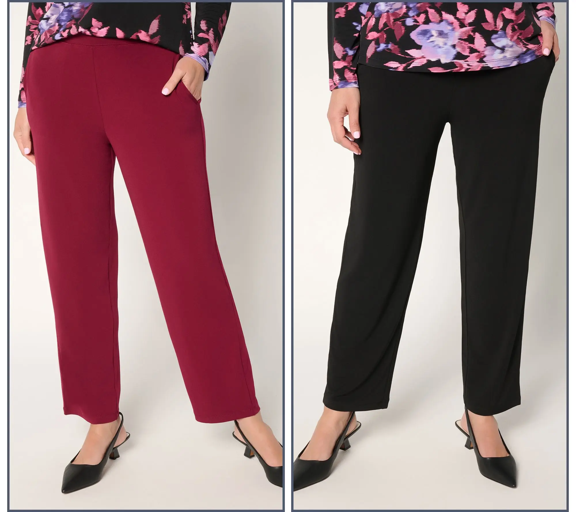Susan Graver Regular Set of 2 Liquid Knit Slim Leg Ankle Pants