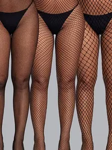 3 Pairs Women's Hollow-Out Fashion Plus-Size Fishnet Tights for Daily Wear - Pantyhose/Leggings/Stockings