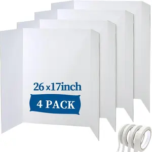 Trifold Poster Board, 4 Pack Large 26" x 17" Heavy-Duty White Corrugated Display Boards, Durable Presentation Board for Science Fairs, School Projects, Event Displays, and Business Presentations